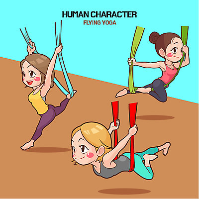 전신 여자 일러스트 매달리기 성인 세명 요가자세 끈 요가복 플라잉요가 국내일러스트 AI파일 포즈 요가 모션 사람 운동복 파일형식 벡터
