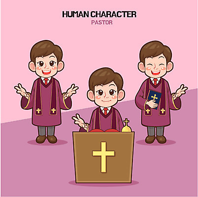 전신 직업 남자 기독교 십자가 일러스트 성인 세명 성경 목사 목사가운 국내일러스트 AI파일 종교 종교용품 사람 성직자 파일형식 벡터