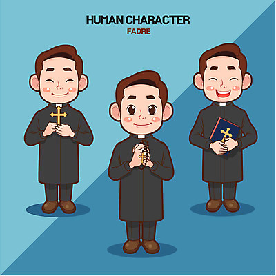 전신 직업 남자 십자가 일러스트 성인 세명 성경 천주교 목주 신부님 국내일러스트 AI파일 종교 종교용품 사람 파일형식 벡터