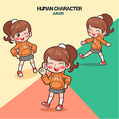 전신 여자 초등학생 어린이 일러스트 세명 후드티셔츠 국내일러스트 AI파일 학생 티셔츠 사람 파일형식 벡터