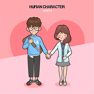 전신 커플 여자 남자 일러스트 성인 두명 손잡기 안경낌 국내일러스트 AI파일 안경 관계 모션 사람 파일형식 벡터