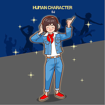 전신 남자 일러스트 한명 성인 헤드셋 청바지 DJ 복고 청자켓 국내일러스트 AI파일 1 음향기기 바지 사람 헤드폰 재킷 파일형식 벡터