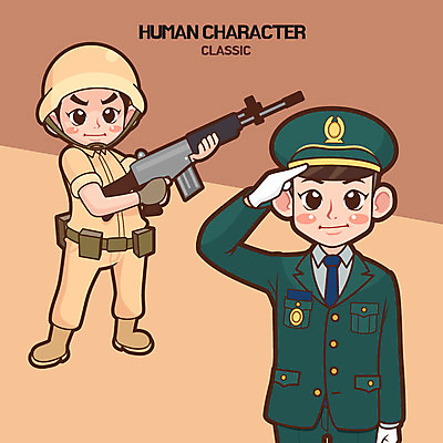 전신 남자 일러스트 성인 두명 군인 총 군복 경례 군인캐릭터 탄띠 일러캐릭터 AI파일 직업 캐릭터 무기 유니폼 사람 인사 군용 국군 파일형식 벡터