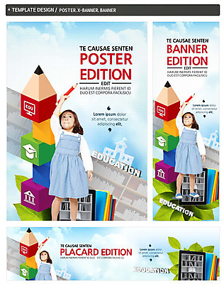 PSD 외국인 템플릿 배너 배너템플릿 여자 어린이교육 교육 가로배너 ZIP 포스터 세로배너 어린이 한명 서기 들기 상반신 앞모습 세트 연필 현수막 1 뷰포인트 모션 학용품 사람 인종 가로 세로 필기구 파일형식