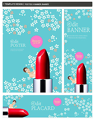 PSD 템플릿 배너 배너템플릿 여자 가로배너 ZIP 포스터 세로배너 한명 20대 성인 세트 뷰티 립스틱 현수막 일본인 메이크업브러쉬 외국인 1 사람 동양인 청년 가로 세로 화장품 붓 파일형식