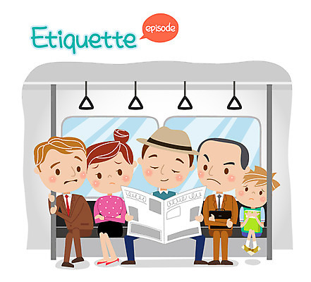 여자 남자 어린이 일러스트 여러명 성인 예절 신문 전철 공공예절 공공장소 국내일러스트 AI파일 육상교통 다수 대중교통 사람 간행물 장소 뉴스 파일형식 벡터