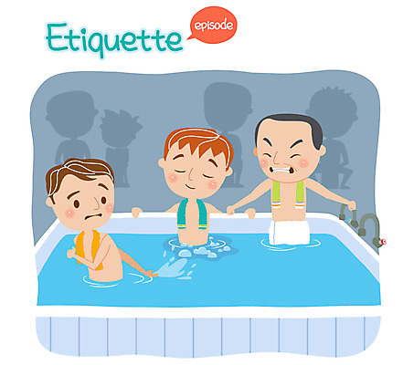 남자 일러스트 욕조 성인 세명 수건 목욕탕 예절 공공예절 공공장소 국내일러스트 AI파일 사람 위생용품 장소 파일형식 벡터