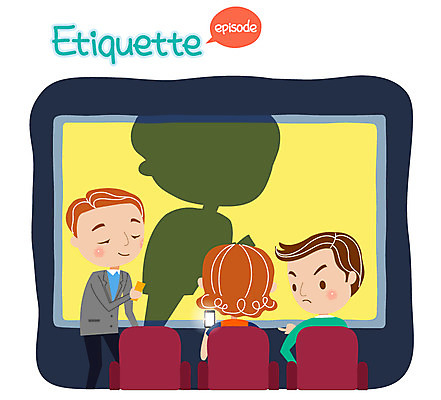 여자 남자 일러스트 성인 세명 스마트폰 예절 영화관 공공예절 공공장소 국내일러스트 AI파일 사람 핸드폰 스마트기기 장소 극장 파일형식 벡터