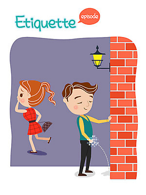 여자 남자 벽 일러스트 성인 두명 예절 공공예절 공공장소 노상방뇨 국내일러스트 AI파일 사람 장소 파일형식 벡터