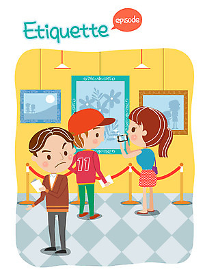 여자 남자 일러스트 성인 세명 스마트폰 사진촬영 예절 전시회 그림 공공예절 공공장소 불법 국내일러스트 AI파일 사람 핸드폰 스마트기기 촬영 전시 장소 범죄 파일형식 벡터