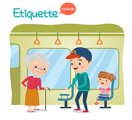 여자 노년 남자 어린이 일러스트 지팡이 버스 성인 세명 예절 양보 공공예절 공공장소 자리양보 국내일러스트 AI파일 육상교통 대중교통 사람 장소 배려 파일형식 벡터