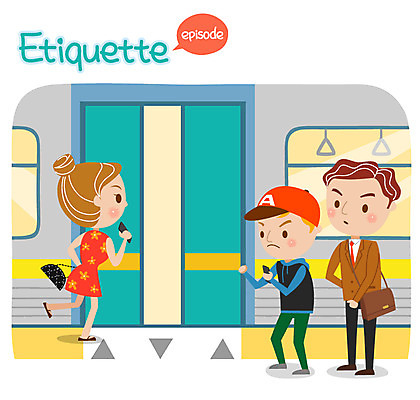 여자 남자 일러스트 성인 세명 예절 전철 공공예절 공공장소 새치기 국내일러스트 AI파일 육상교통 대중교통 사람 장소 파일형식 벡터