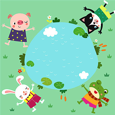 동물 동물캐릭터 일러스트 의인화 개구리 사람없음 고양이 토끼 연못 돼지 연잎 프레임일러스트 국내일러스트 일러캐릭터 AI파일 캐릭터 잎 포유류 프레임 양서류 반려동물 파일형식 벡터