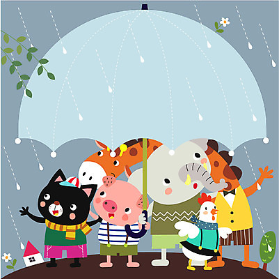 동물 동물캐릭터 일러스트 우산 코끼리 의인화 사람없음 고양이 닭 돼지 비 기린 프레임일러스트 국내일러스트 일러캐릭터 AI파일 자연요소 캐릭터 포유류 조류 날씨 프레임 반려동물 파일형식 벡터