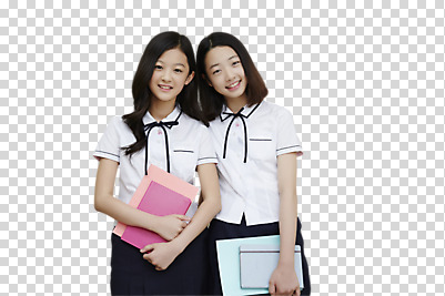 편집 편집이미지 학생 여자 교복 중학생 청소년 서기 미소 들기 상반신 두명 앞모습 10대 친구 공책 다정 우정 한국인 PNG 여자만 십대여자만 편집소스 옷 뷰포인트 컨셉 관계 모션 문구용품 표정 사람 동양인 십대만 파일형식