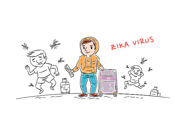 남자 일러스트 성인 세명 건강관리 캐리어 예방 후드티셔츠 긴바지 모기 지카바이러스 국내일러스트 AI파일 티셔츠 바지 건강 관리 사람 여행가방 바이러스 해충 파일형식 벡터