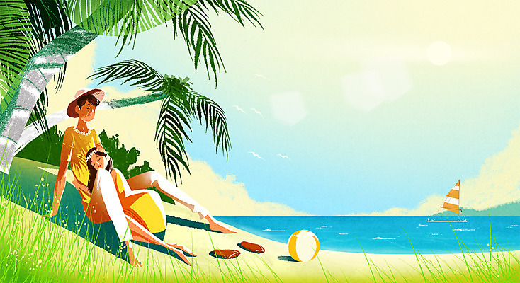 PSD 나무 커플 여자 남자 일러스트 휴식 성인 두명 여름 눕기 비치볼 선박 국내일러스트 식물 계절 컨셉 수상교통 공 관계 모션 바캉스용품 사람 파일형식