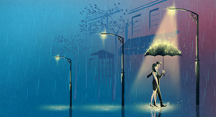 PSD 커플 여자 남자 가로등 데이트 일러스트 우산 성인 두명 여름 비 국내일러스트 자연요소 계절 공공시설 관계 날씨 사람 파일형식