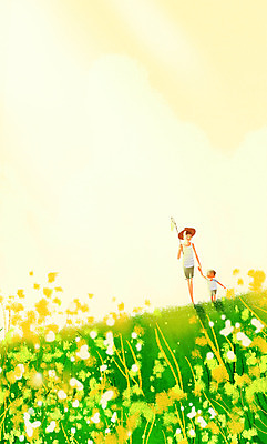 PSD 남자 어린이 일러스트 초원 성인 두명 여름 채집망 국내일러스트 계절 사람 파일형식