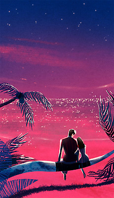 PSD 나무 커플 여자 남자 실루엣 바다 데이트 일러스트 성인 야외 두명 여름 야자수 야간 국내일러스트 자연요소 식물 계절 관계 촬영기법 사람 파일형식