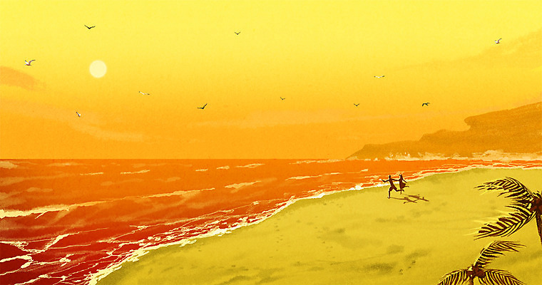 PSD 커플 여자 남자 바다 일러스트 성인 해변 야외 두명 여름 달리기 일몰 국내일러스트 계절 관계 모션 사람 노을 파일형식