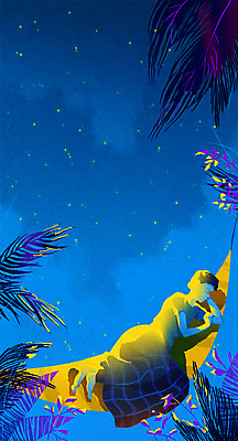 PSD 남자 어린이 일러스트 밤하늘 한명 야외 여름 잠 풀잎 야간 담요 해먹 국내일러스트 자연요소 1 계절 잎 하늘 사람 침대 풀_식물 파일형식