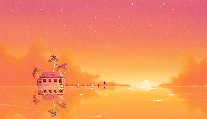 PSD 여자 바다 일러스트 리조트 한명 성인 야외 여름 야자수 일몰 국내일러스트 나무 1 계절 사람 노을 파일형식