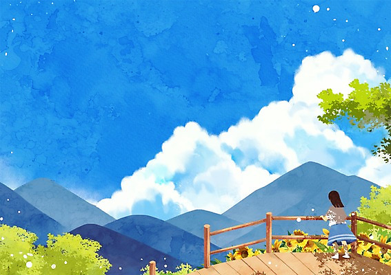 주간 PSD 구름 여자 어린이 백그라운드 일러스트 산 한명 소녀 해변 야외 여름 전망대 국내일러스트 자연요소 1 계절 바다 사람 파일형식