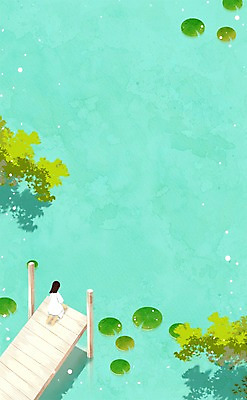 주간 PSD 여자 어린이 백그라운드 일러스트 한명 소녀 야외 여름 연못 연잎 국내일러스트 자연요소 1 계절 잎 사람 파일형식