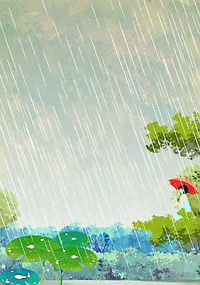 PSD 나무 여자 어린이 백그라운드 일러스트 우산 한명 소녀 야외 여름 비 연잎 국내일러스트 자연요소 식물 1 계절 잎 날씨 사람 파일형식