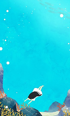 주간 PSD 여자 어린이 백그라운드 일러스트 한명 소녀 야외 여름 바닷속 산호초 잠수 국내일러스트 자연요소 1 계절 사람 수중 수중식물 파일형식