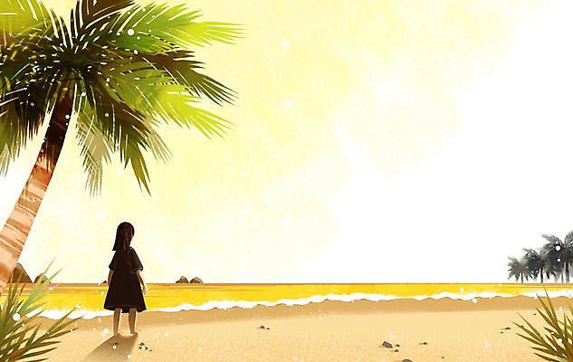 주간 PSD 여자 어린이 백그라운드 일러스트 한명 소녀 해변 야외 여름 야자수 일몰 트로피컬아트 국내일러스트 자연요소 나무 1 계절 바다 사람 노을 그림 파일형식