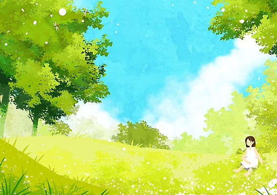 주간 PSD 나무 여자 어린이 백그라운드 일러스트 한명 앉기 소녀 야외 여름 숲 국내일러스트 자연요소 식물 1 계절 모션 사람 파일형식