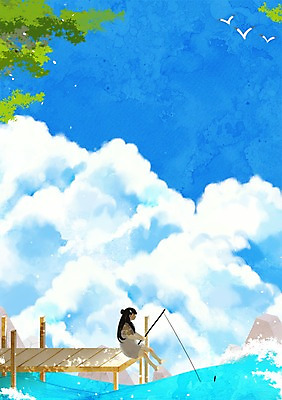 주간 PSD 구름 여자 어린이 백그라운드 일러스트 낚시 한명 소녀 해변 야외 여름 낚싯대 국내일러스트 자연요소 1 계절 바다 레저 사람 낚시용품 파일형식