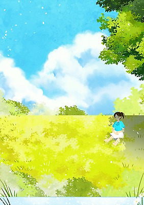 주간 PSD 나무 구름 여자 어린이 백그라운드 일러스트 휴식 한명 소녀 야외 여름 국내일러스트 자연요소 식물 1 계절 컨셉 사람 파일형식