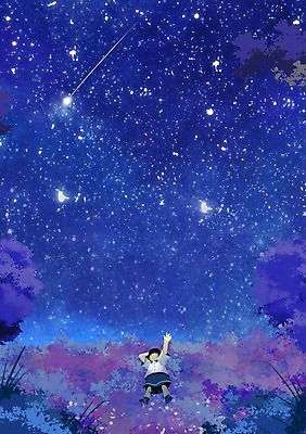 PSD 여자 별 어린이 백그라운드 일러스트 밤하늘 한명 소녀 야외 여름 눕기 야간 유성 국내일러스트 자연요소 1 계절 모션 하늘 사람 파일형식