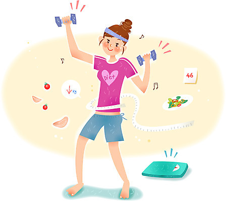 여자 다이어트 일러스트 줄자 저울 한명 성인 운동 아령 샐러드 국내일러스트 AI파일 1 음식 자 건강 사람 파일형식 벡터