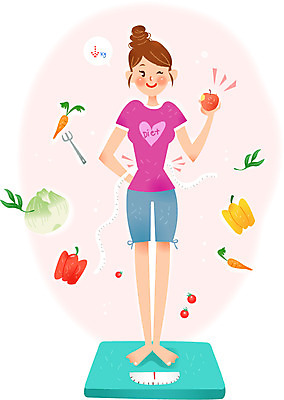 여자 다이어트 채소 일러스트 피망 저울 한명 성인 사과 국내일러스트 AI파일 1 과일 건강 사람 파일형식 벡터