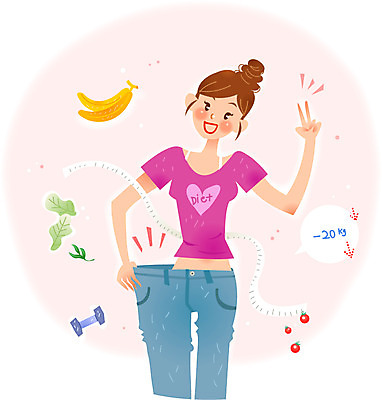 여자 다이어트 일러스트 바지 바나나 줄자 한명 성인 아령 국내일러스트 AI파일 1 과일 하의 자 건강 사람 파일형식 벡터