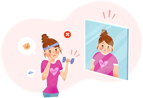 여자 다이어트 일러스트 성인 두명 아령 거울 중독 국내일러스트 AI파일 건강 사람 파일형식 벡터