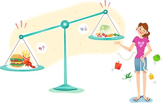 여자 다이어트 일러스트 저울 한명 성인 감자튀김 햄버거 다이어트음식 국내일러스트 AI파일 1 감자 패스트푸드 건강 사람 튀김 파일형식 벡터