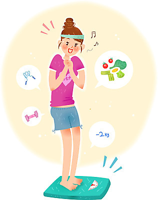 여자 다이어트 일러스트 한명 성인 아령 체중계 줄넘기 다이어트음식 국내일러스트 AI파일 1 건강 사람 운동 파일형식 벡터