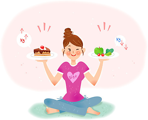 여자 다이어트 일러스트 한명 성인 조각케이크 가부좌 다이어트음식 국내일러스트 AI파일 1 건강 사람 앉기 케이크 파일형식 벡터