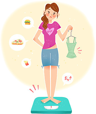 여자 다이어트 일러스트 패스트푸드 한명 성인 민소매 옷걸이 체중계 국내일러스트 AI파일 1 상의 건강 사람 인스턴트 파일형식 벡터