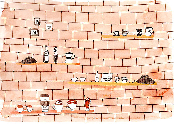 PSD 커피 일러스트 벽돌 선반 사람없음 카페 원두 커피잔 커피용품 국내일러스트 음료 가구 잔 상점 오브젝트 파일형식