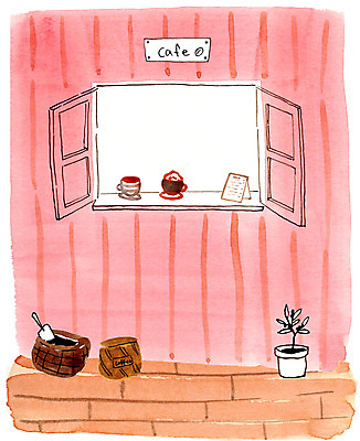 PSD 화분 커피 일러스트 창문 사람없음 카페 커피잔 커피자루 원두봉투 국내일러스트 음료 봉투 잔 상점 자루 파일형식