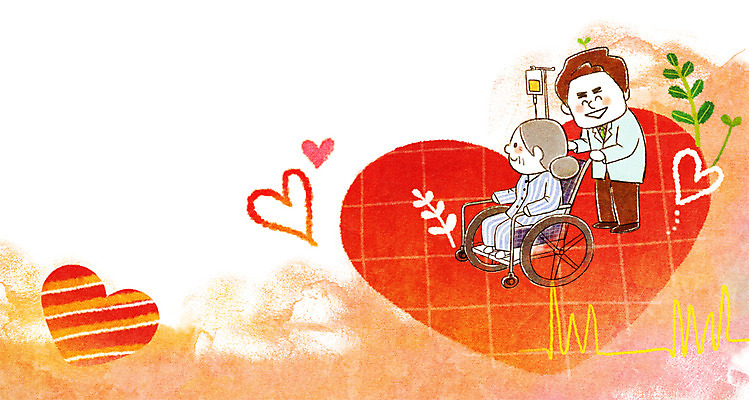 PSD 여자 노년 남자 할머니 일러스트 의학 성인 두명 환자 의사 하트 링거 휠체어 국내일러스트 모양 의료기기 사람 의료진 파일형식