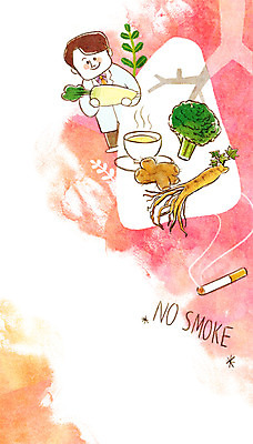 PSD 남자 일러스트 의학 담배 한명 성인 의사 허파 브로콜리 무 생강 도라지 국내일러스트 1 채소 뿌리채소 사람 의료진 호흡기관 파일형식