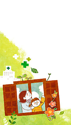 PSD 여자 어린이 일러스트 창문 의학 병원 성인 두명 의사 국내일러스트 사람 의료진 파일형식