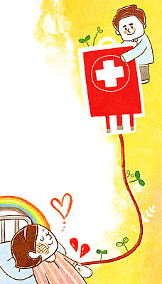 PSD 여자 남자 일러스트 의학 성인 두명 환자 의사 수혈 혈액주머니 국내일러스트 사람 치료 의료진 혈액 파일형식